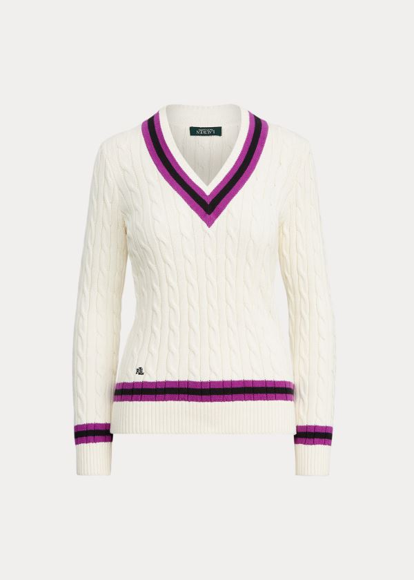 Sueter Ralph Lauren Mujer Creme / Morados - Cotton Cricket - YPVCN4971